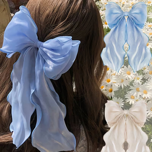 French-Style Large Bow & Tail Hair Clip For Girls.
