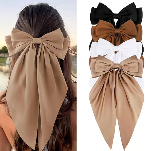 Oversized Silk Bow Hair Clips, Metal Spring Clip for girls .
