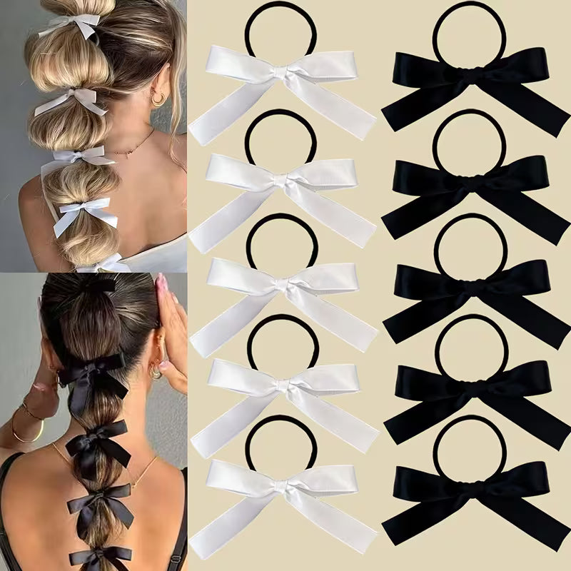 10pcs Girl's Fashion Cute Bow Hair Ties, Perfect for Daily Use.