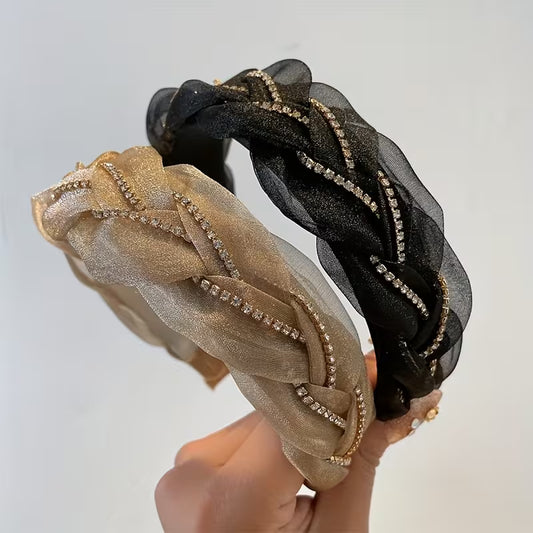 Elegant Rhinestone Braided Headband for Women.