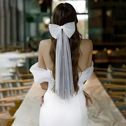 Elegant Bridal Bow Hair Clips with Artificial Pearl.