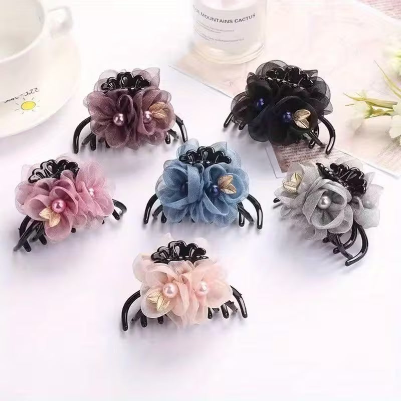 Flower Fabric Hairpin, Korean-Style Hair Claw.