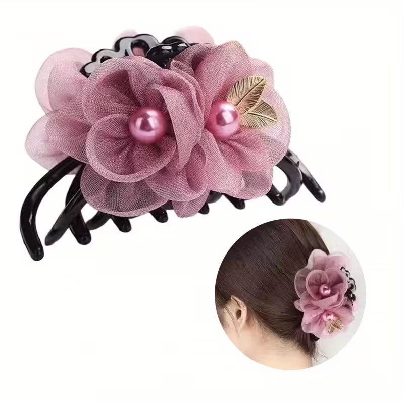 Flower Fabric Hairpin, Korean-Style Hair Claw.
