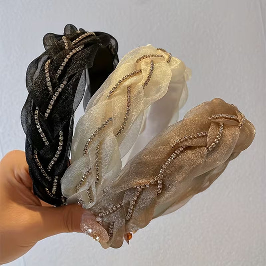 Elegant Rhinestone Braided Headband for Women.