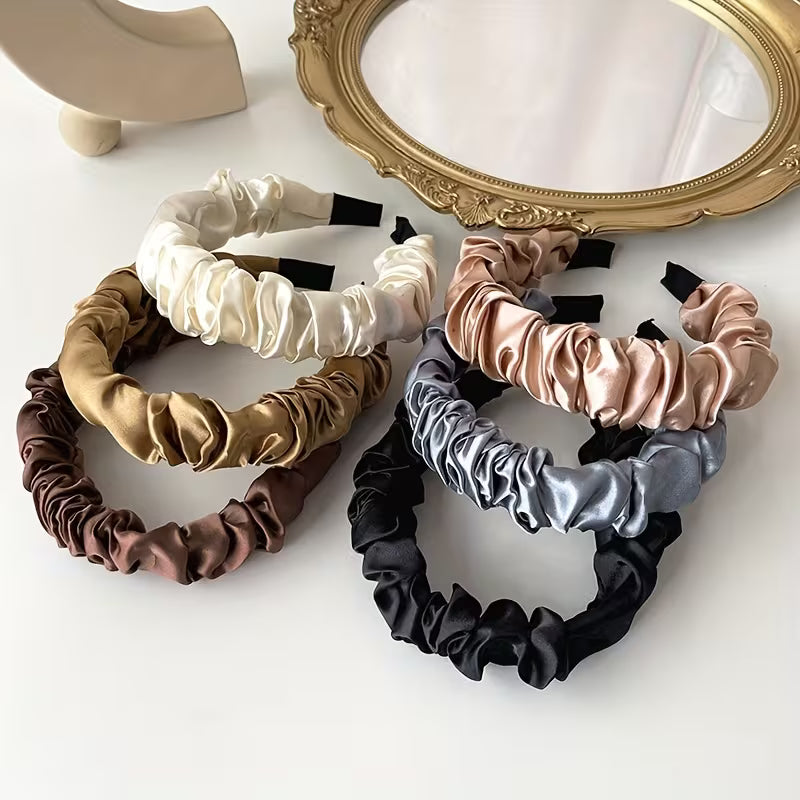 1pc solid color satin simple pleated headband.