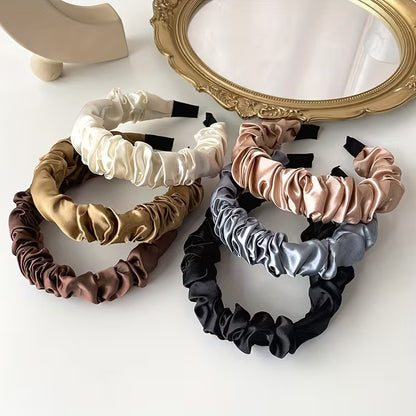 1pc solid color satin simple pleated headband.