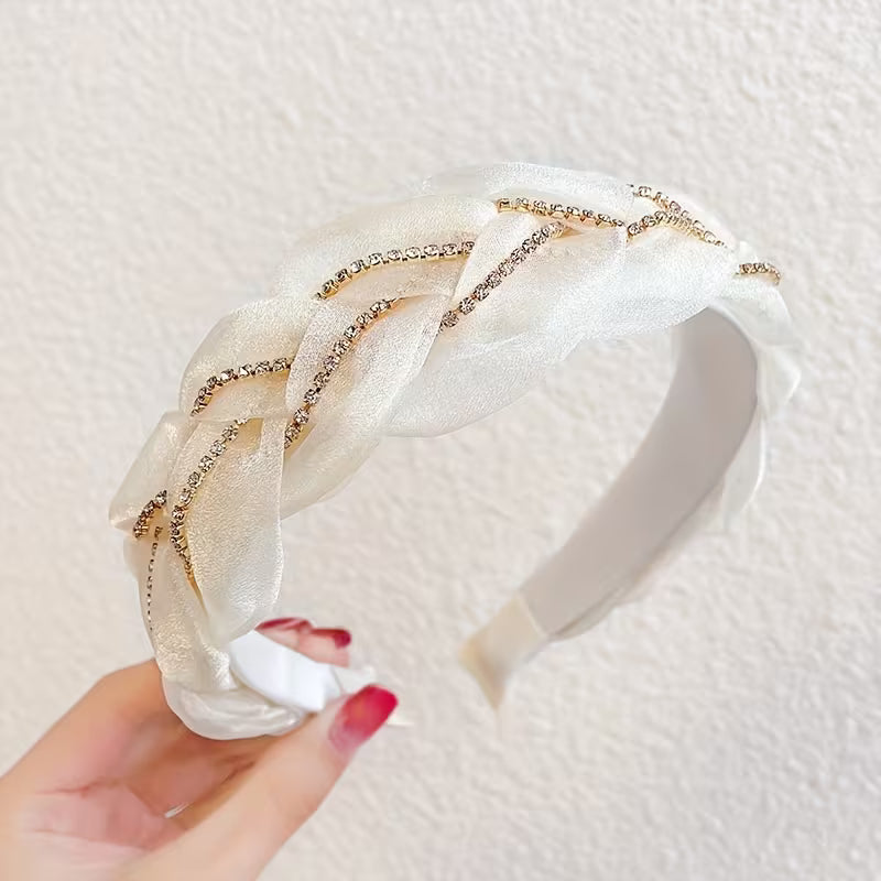 Elegant Rhinestone Braided Headband for Women.
