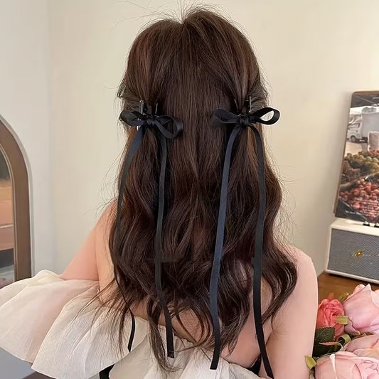 2pcs Vintage Bowknot Hair Ties with Ribbon- Elegant Hair Accessories for girls.