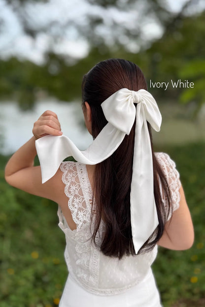 Silk Long Hair Bow Clip For Girls Hair Accessories .