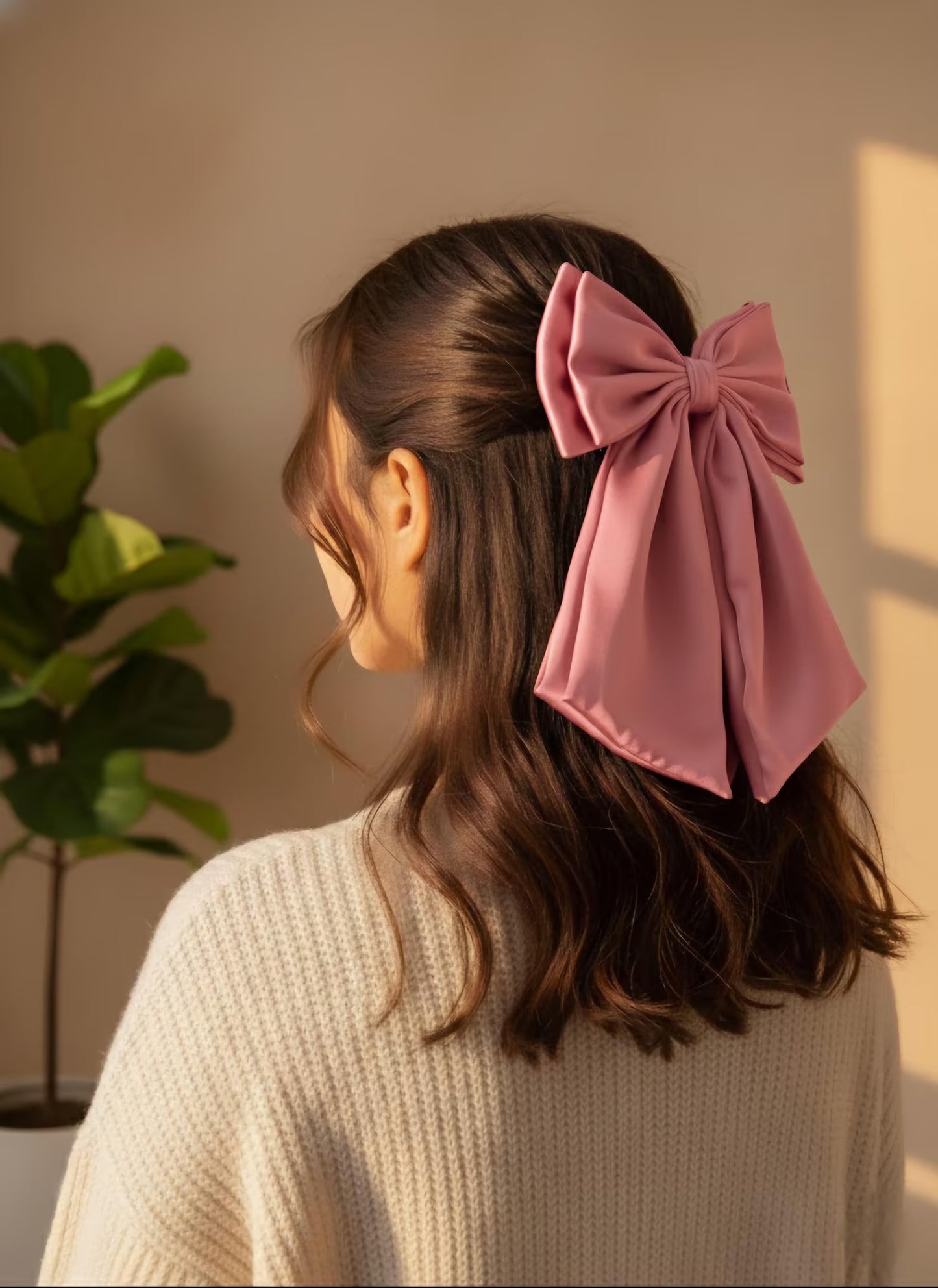 Satin Hair Bow Clip, French Barrette, Long Tail.
