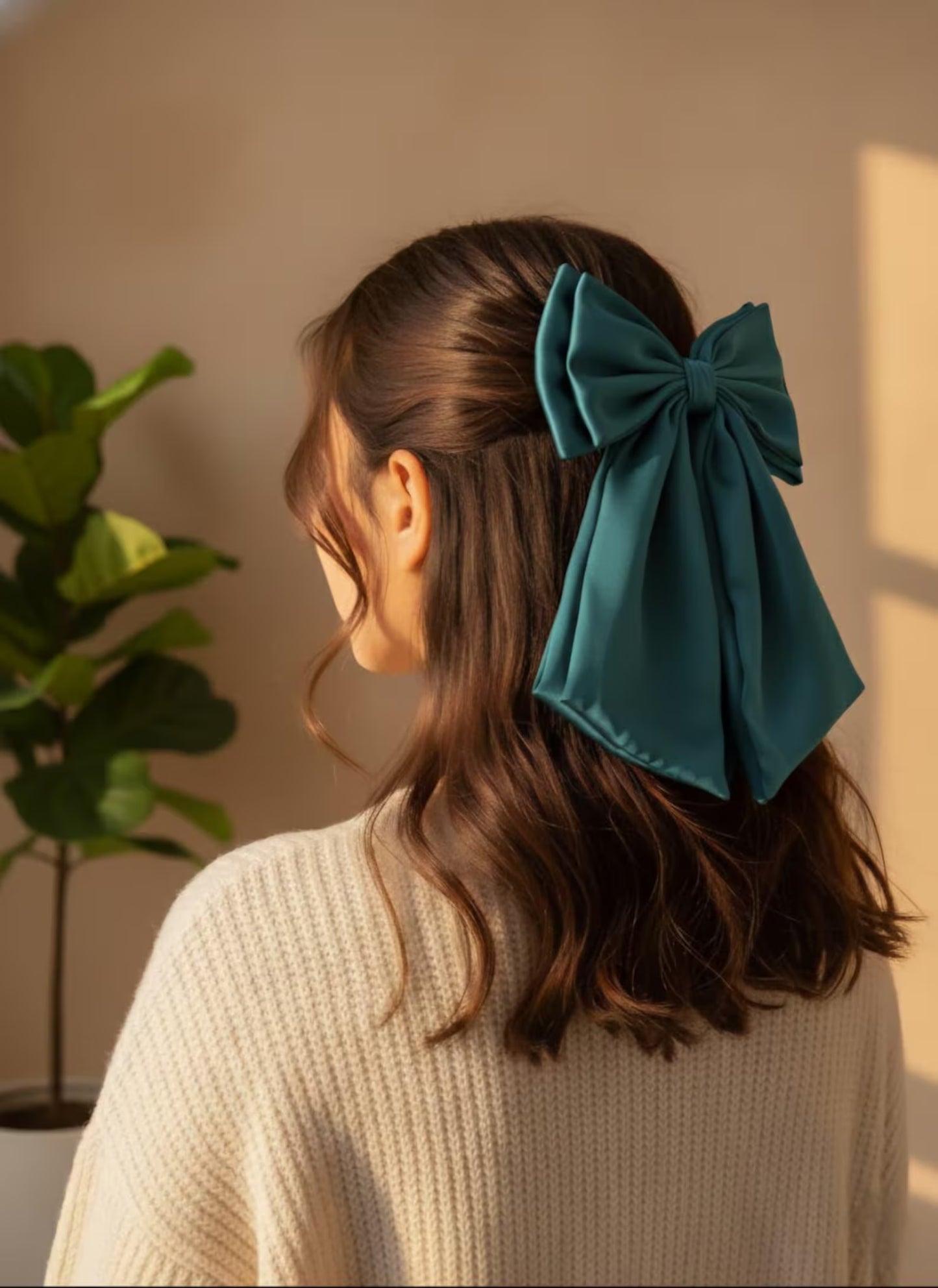 Satin Hair Bow Clip, French Barrette, Long Tail.