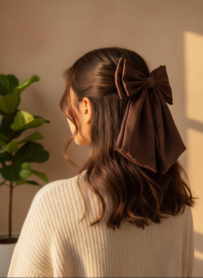 Satin Hair Bow Clip, French Barrette, Long Tail.
