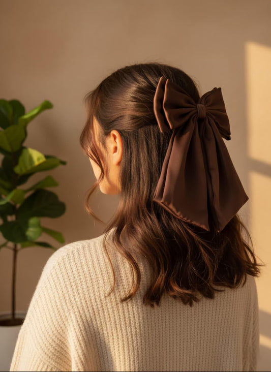 Satin Hair Bow Clip, French Barrette, Long Tail.
