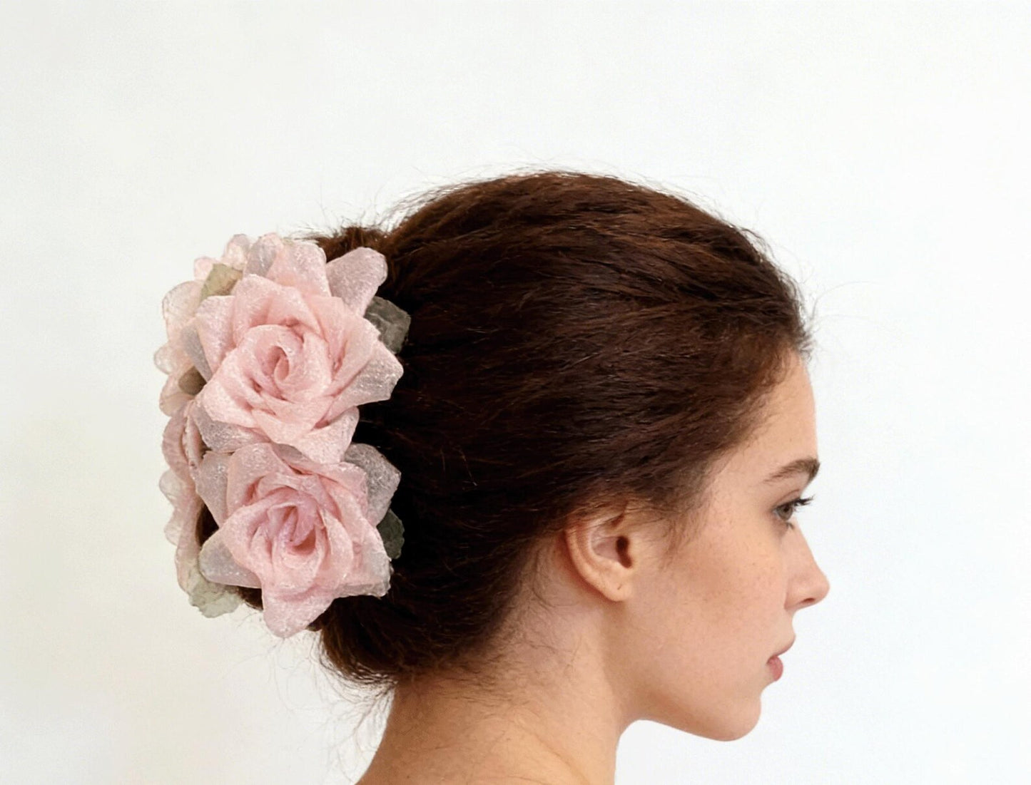 Rose Hair Claw, Handmade Double Flower Hair Clip.