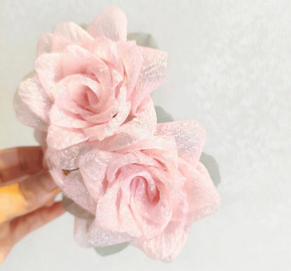 Rose Hair Claw, Handmade Double Flower Hair Clip.