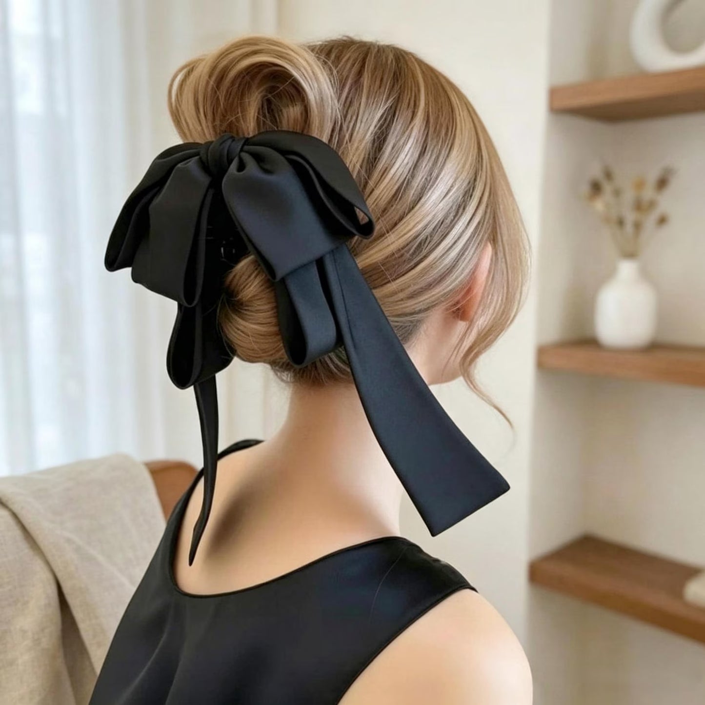 Elegant Satin Bow Hair Claw Clip.
