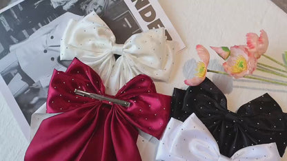 Big Satin Rhinestone Bowknot Hair Clip for Womens.