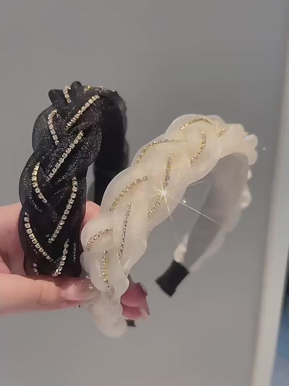 Elegant Rhinestone Braided Headband for Women.