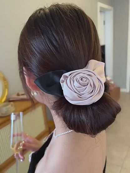 Single Elegant Satin Bow Rose Hair Clip.