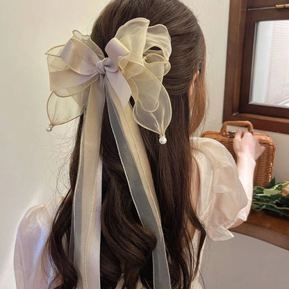 Multi-layer Ribbon Hair Clip Yarn Bow Barrette Large Size.