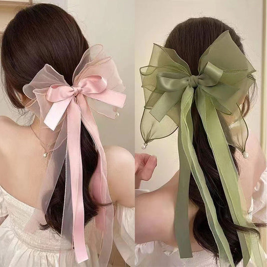 Multi-layer Ribbon Hair Clip Yarn Bow Barrette Large Size.
